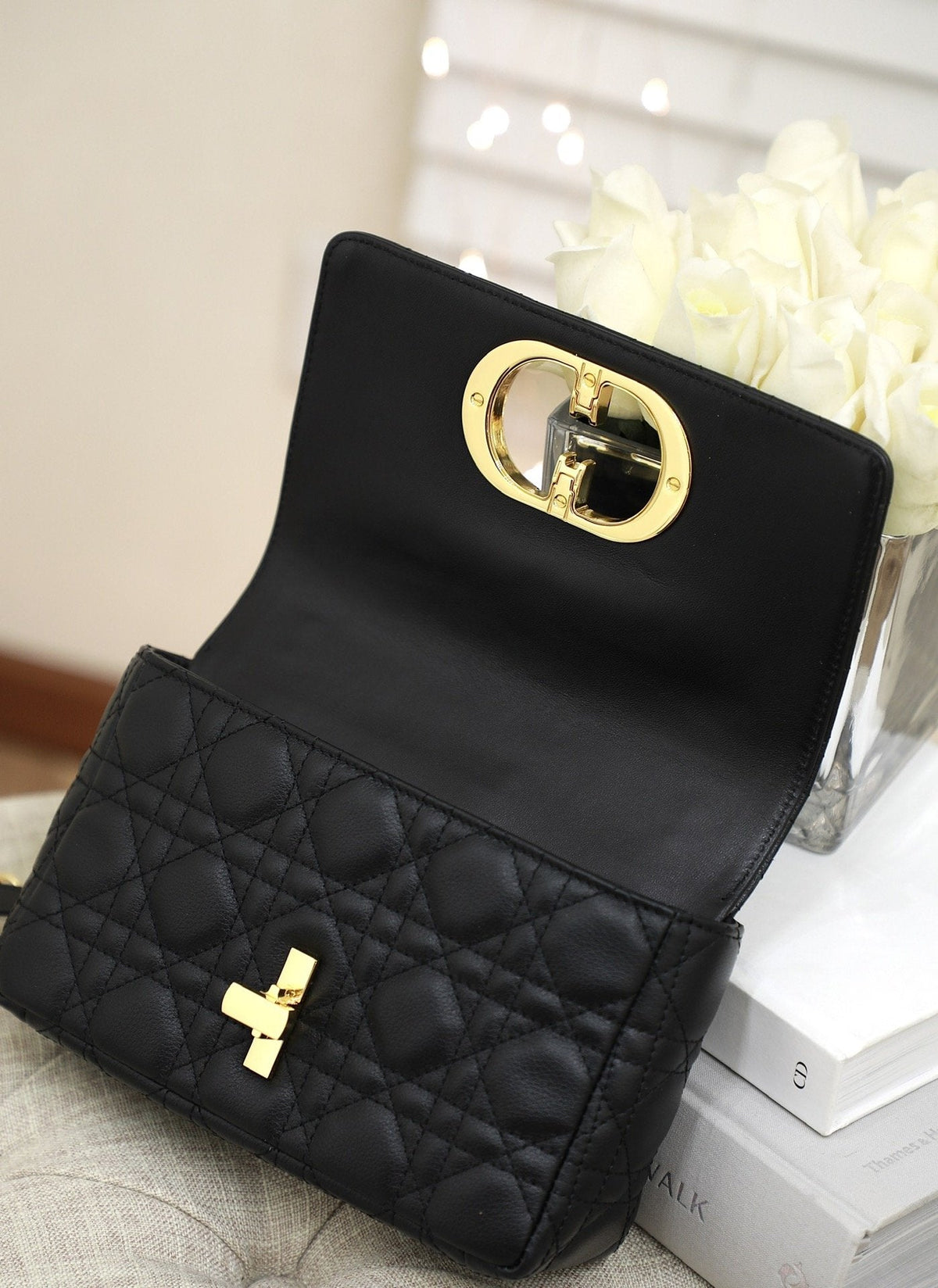 Dior Small Caro Bag Balck Supple Cannage Calfskin