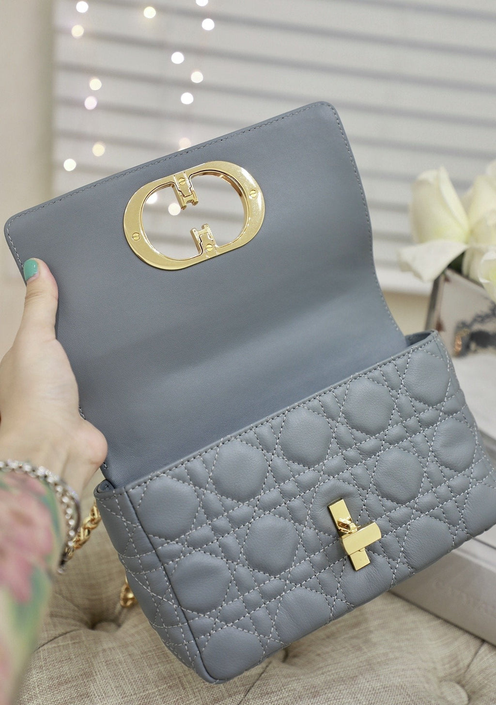 Dior Small Caro Bag Gray Supple Cannage Calfskin