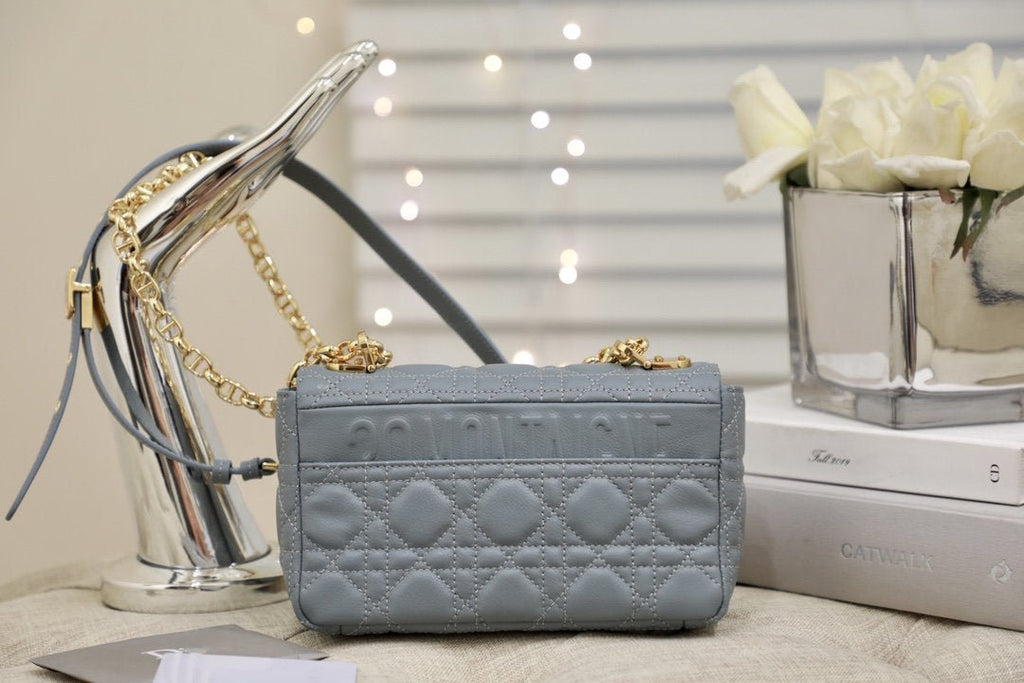 Dior Small Caro Bag Gray Supple Cannage Calfskin