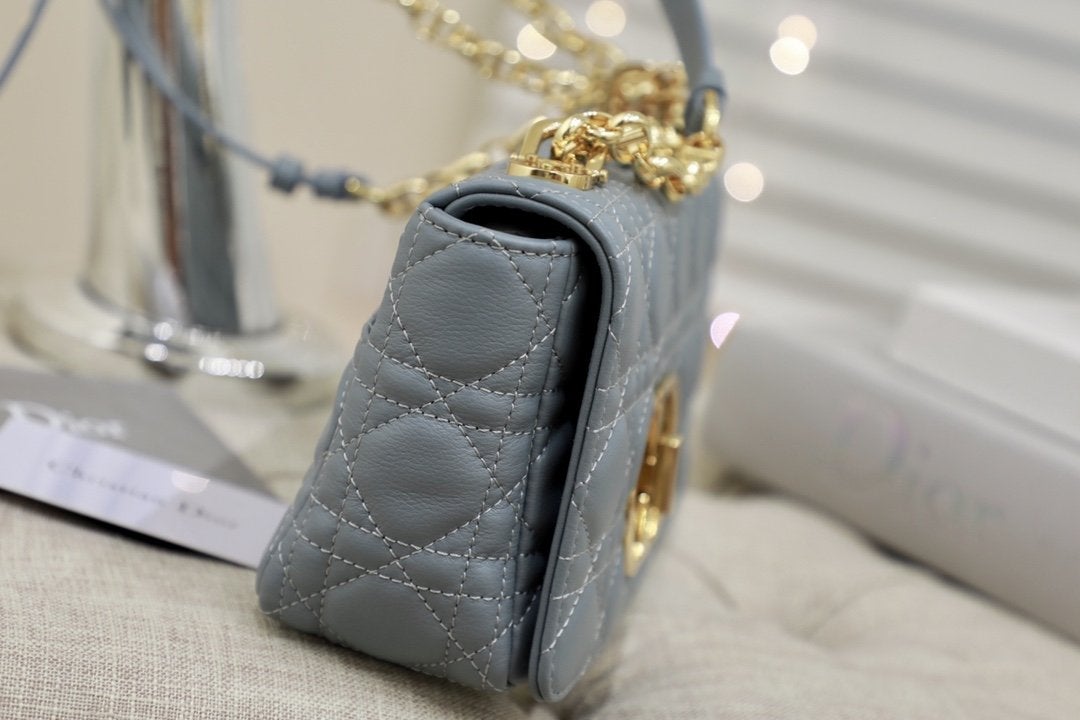 Dior Small Caro Bag Gray Supple Cannage Calfskin