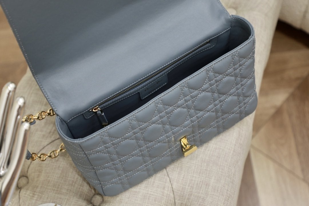 Dior Large Caro Bag 28 Gray Supple Cannage Calfskin
