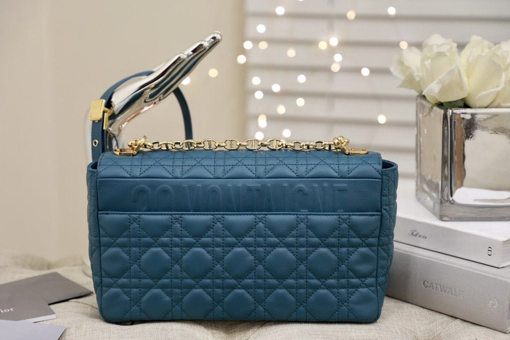 Dior Large Caro Bag 28 Deep Ocean Blue Supple Cannage Calfskin
