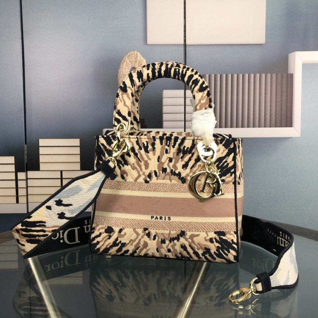 Dior Medium D-Lite 24 Beige Milti Color Mizza Embroidery Bag