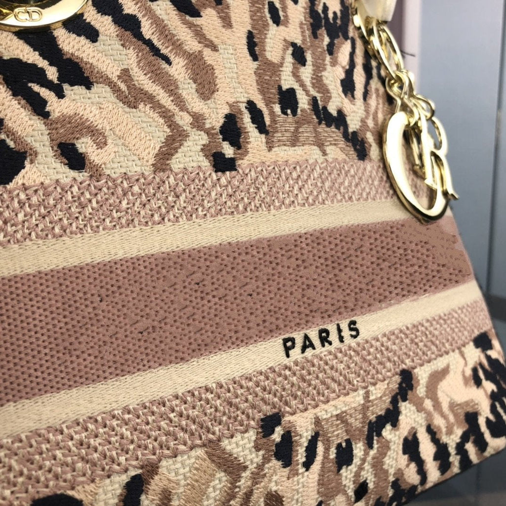 Dior Medium D-Lite 24 Beige Milti Color Mizza Embroidery Bag