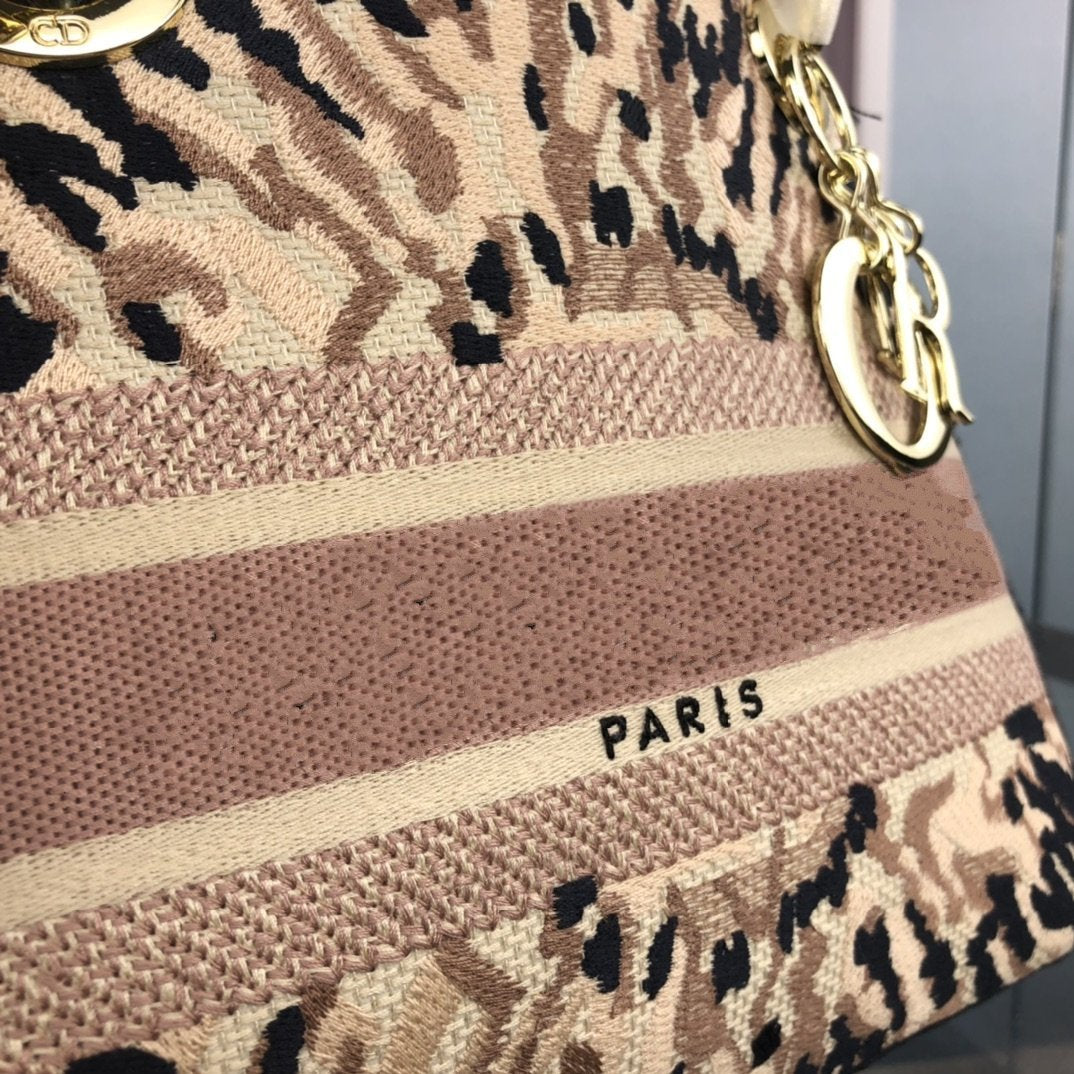 Dior Medium D-Lite 24 Beige Milti Color Mizza Embroidery Bag