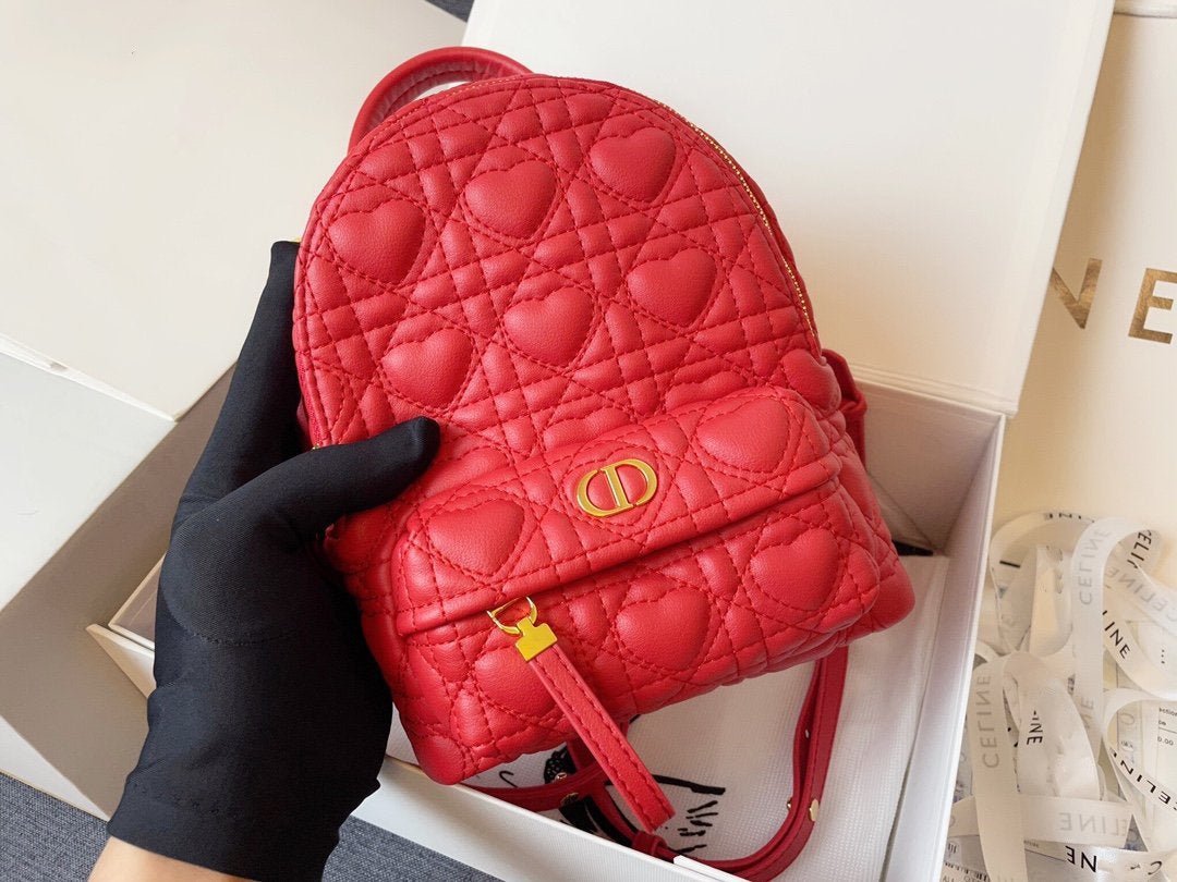 Dior Small Backpack Red Cannage Lambskin