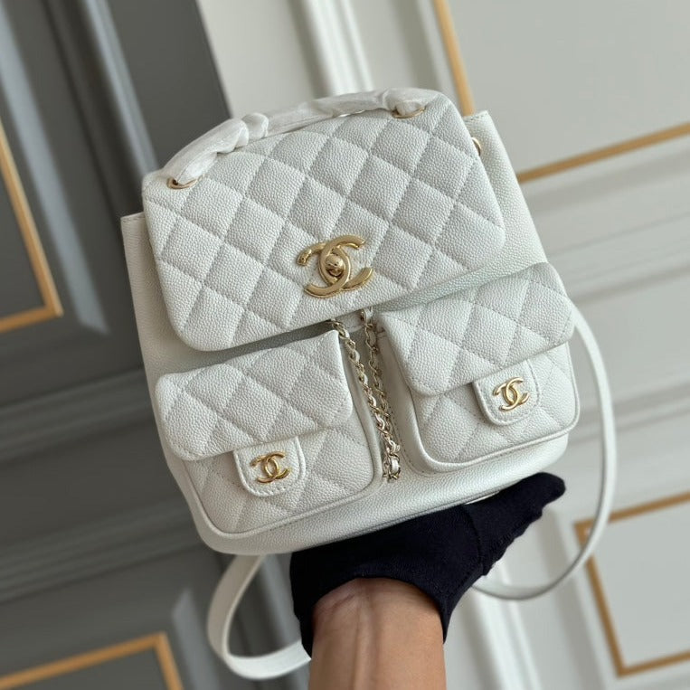 Chanel Small Backpack 20.5 White Grained Calfskin