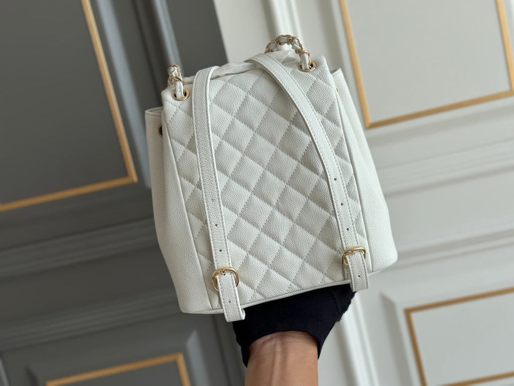 Chanel Small Backpack 20.5 White Grained Calfskin