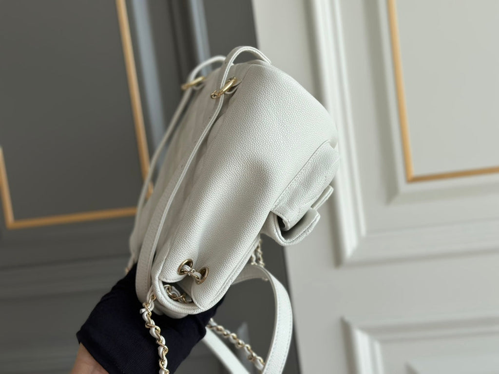 Chanel Small Backpack 20.5 White Grained Calfskin