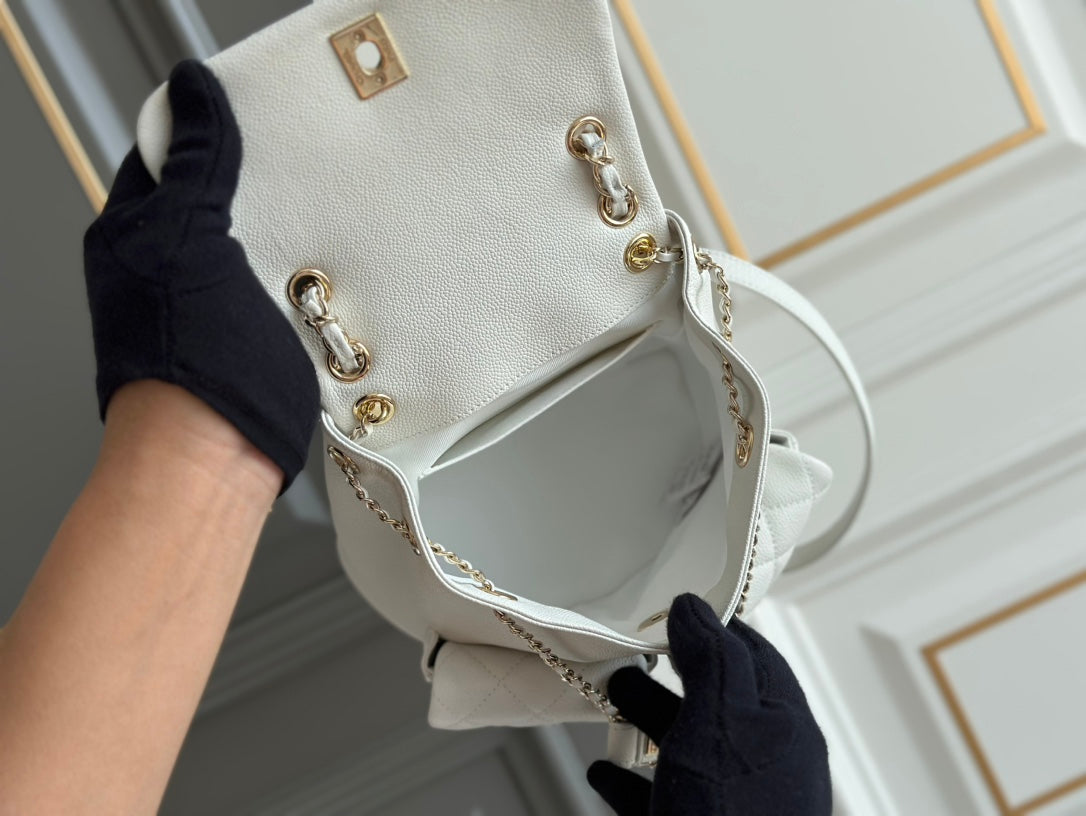 Chanel Small Backpack 20.5 White Grained Calfskin