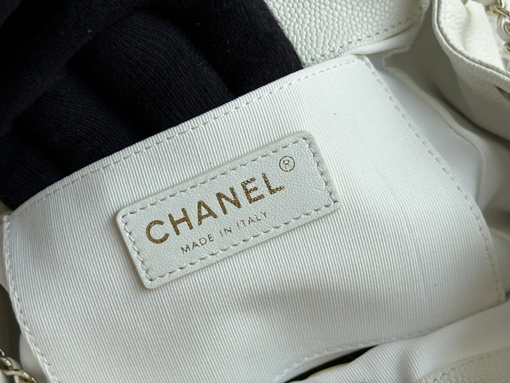 Chanel Small Backpack 20.5 White Grained Calfskin