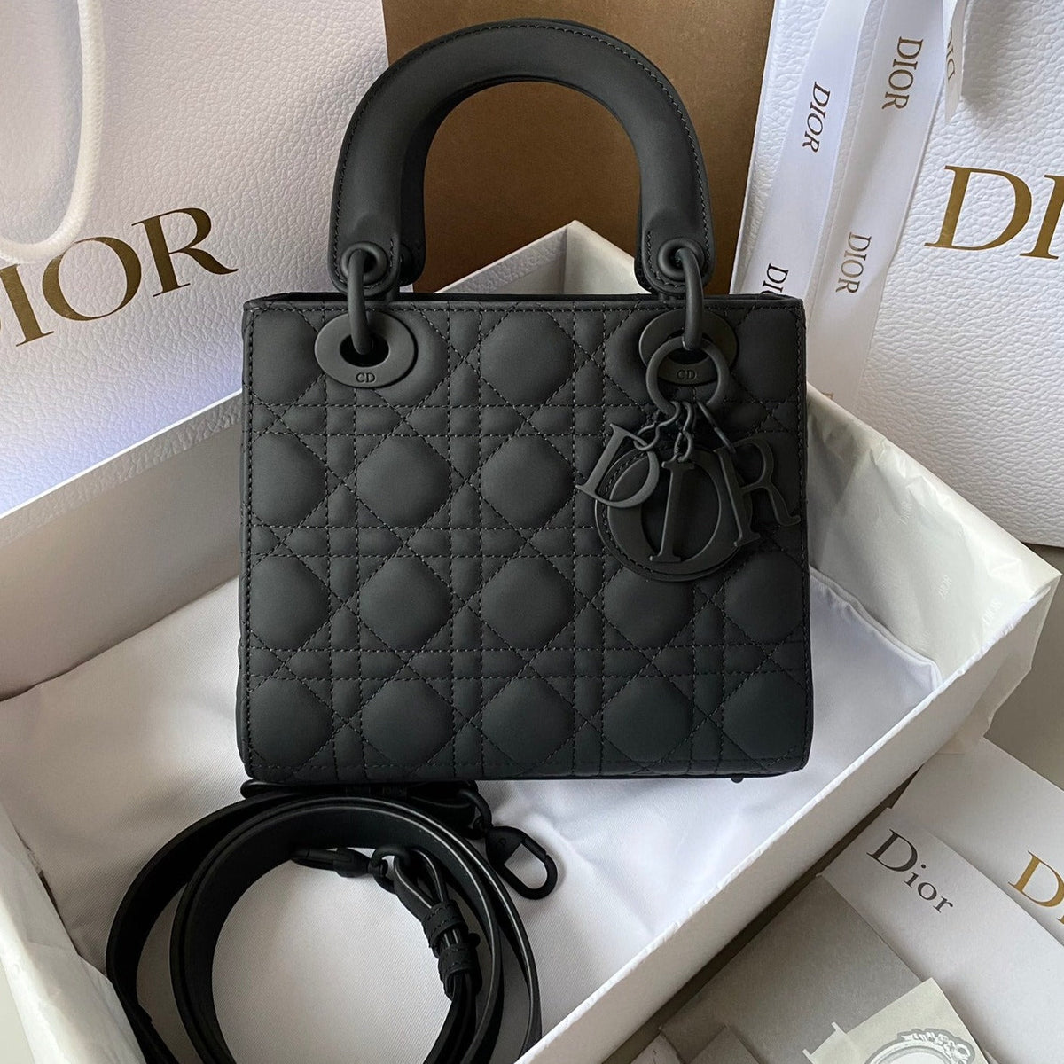Dior Small Lady 20 My Abc All Black Lambskin Bag