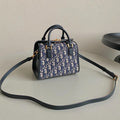 Dior Small Boston 22 Blue Oblique Embroidery Bag