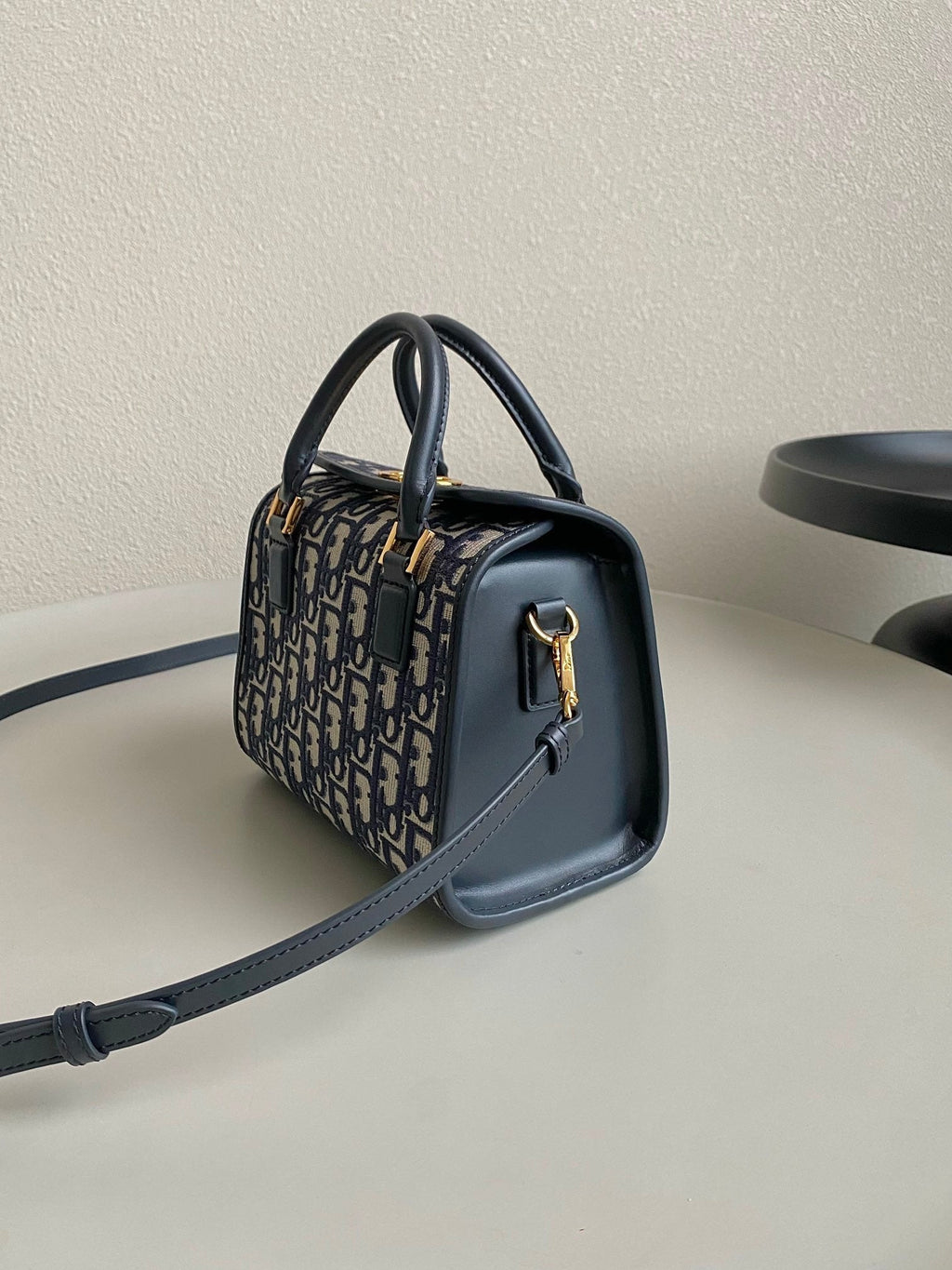 Dior Small Boston 22 Blue Oblique Embroidery Bag