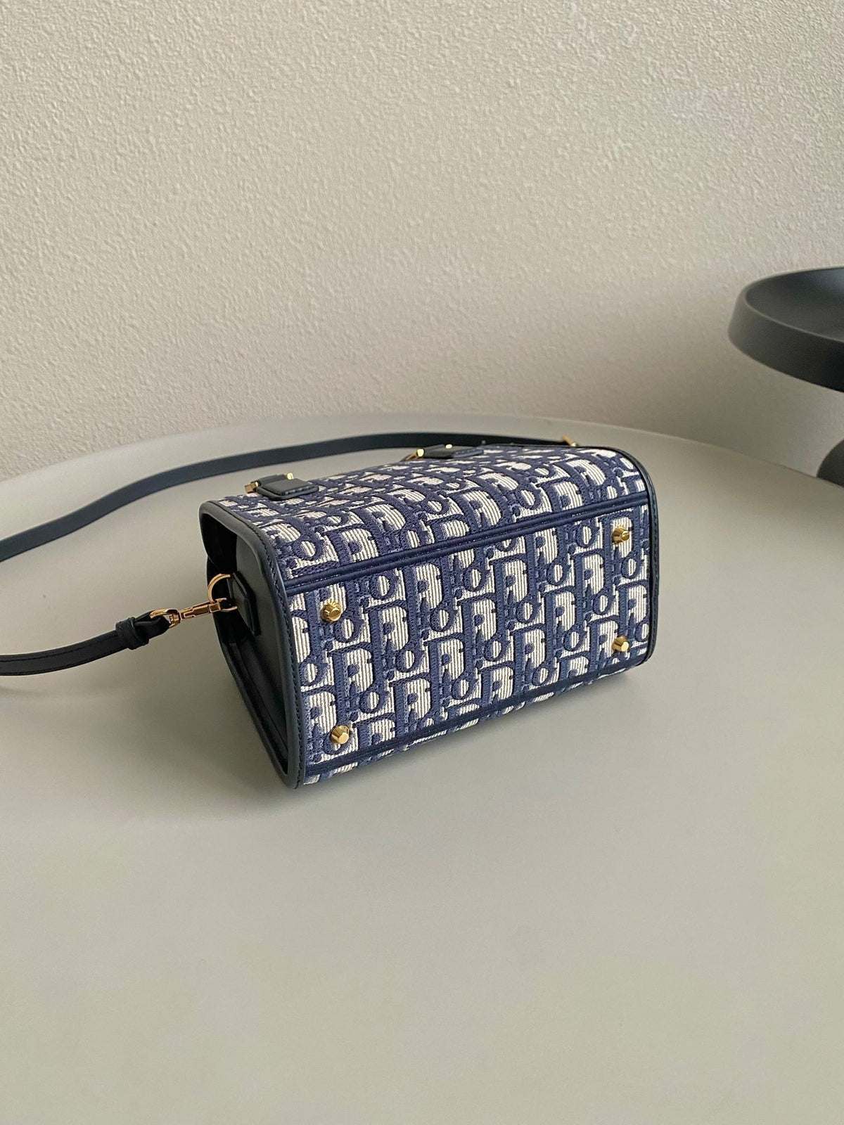 Dior Small Boston 22 Blue Oblique Embroidery Bag