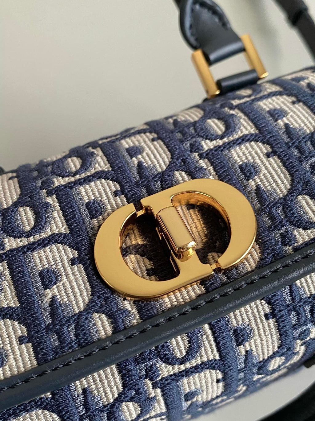 Dior Small Boston 22 Blue Oblique Embroidery Bag