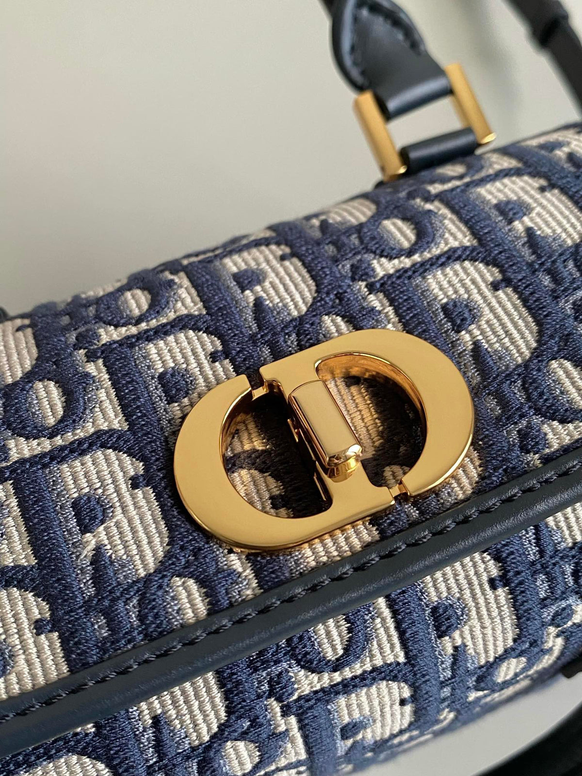 Dior Small Boston 22 Blue Oblique Embroidery Bag