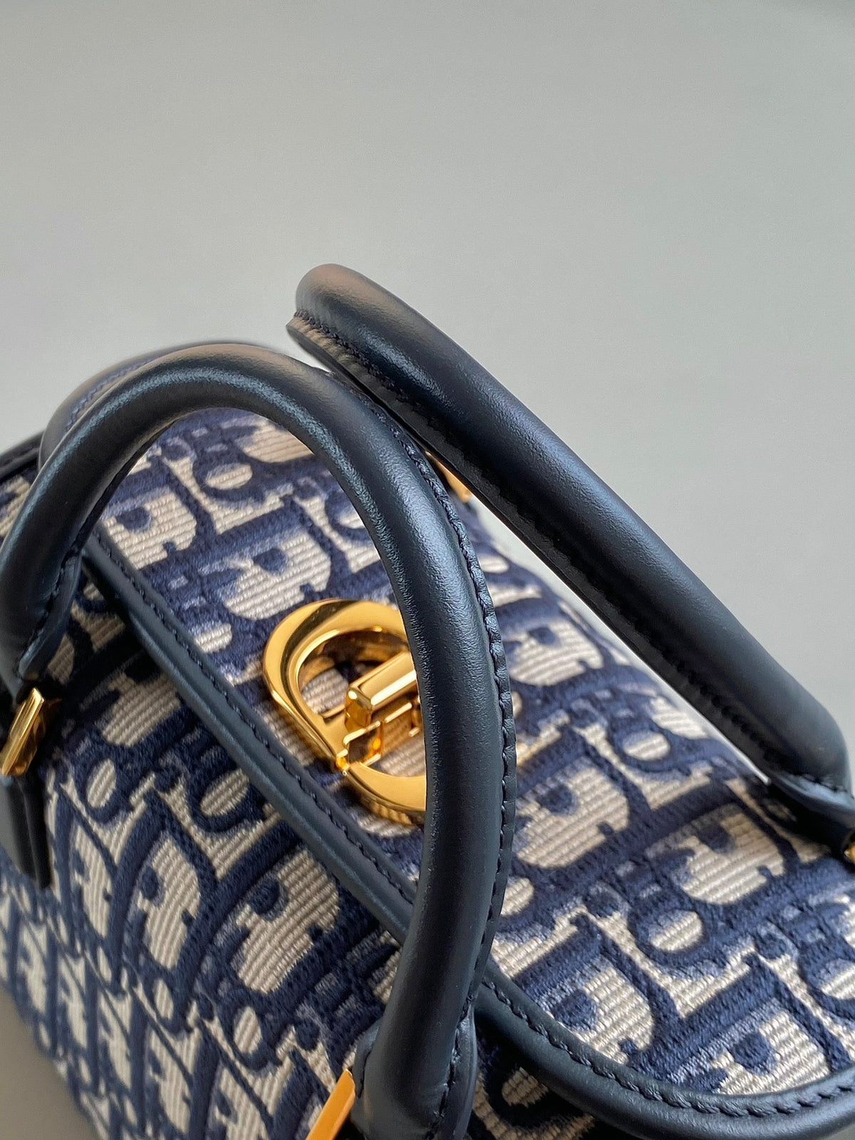 Dior Small Boston 22 Blue Oblique Embroidery Bag