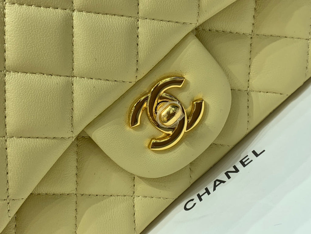 Chanel Mini Square Flap Bag 17cm Yellow Lambskin Gold Hardware