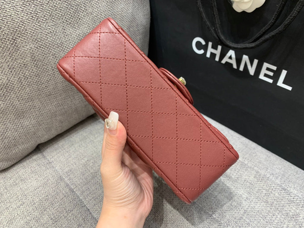 Chanel Mini Rectangle Flap Bag 20cm Burgundy Lambskin Gold Hardware