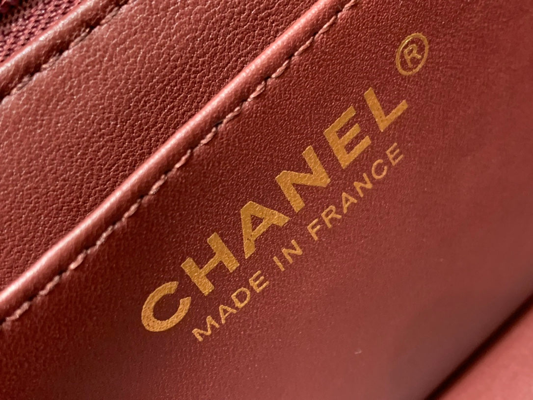 Chanel Mini Rectangle Flap Bag 20cm Burgundy Lambskin Gold Hardware