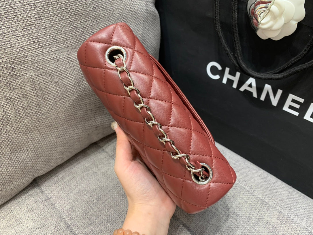 Chanel Mini Rectangle Flap Bag 20cm Burgundy Lambskin Silver Hardware