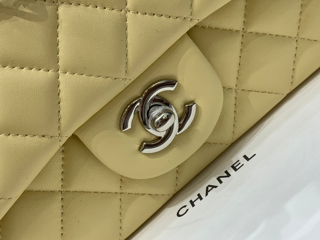 Chanel Mini Rectangle Flap Bag 20cm Yellow Lambskin Silver Hardware