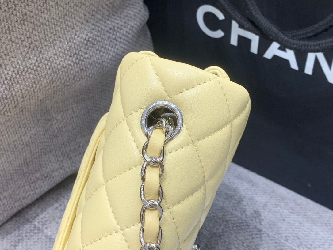 Chanel Mini Rectangle Flap Bag 20cm Yellow Lambskin Silver Hardware