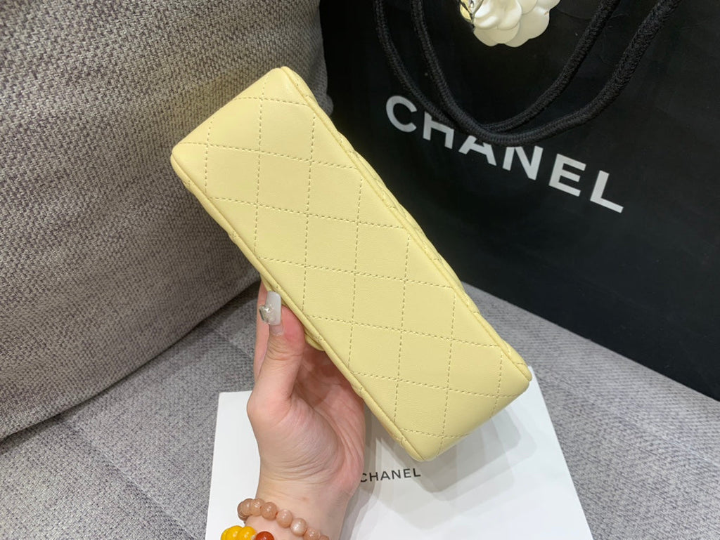 Chanel Mini Rectangle Flap Bag 20cm Yellow Lambskin Silver Hardware