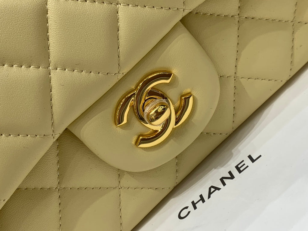 Chanel Mini Rectangle Flap Bag 20cm Yellow Lambskin Gold Hardware