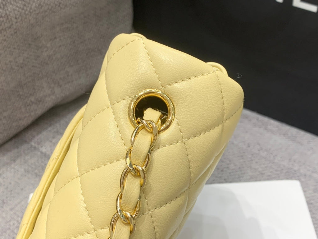 Chanel Mini Rectangle Flap Bag 20cm Yellow Lambskin Gold Hardware
