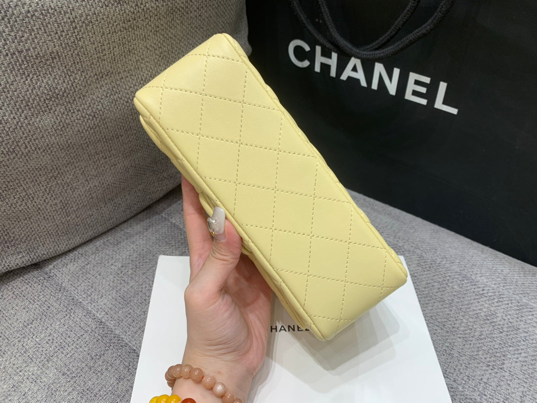 Chanel Mini Rectangle Flap Bag 20cm Yellow Lambskin Gold Hardware