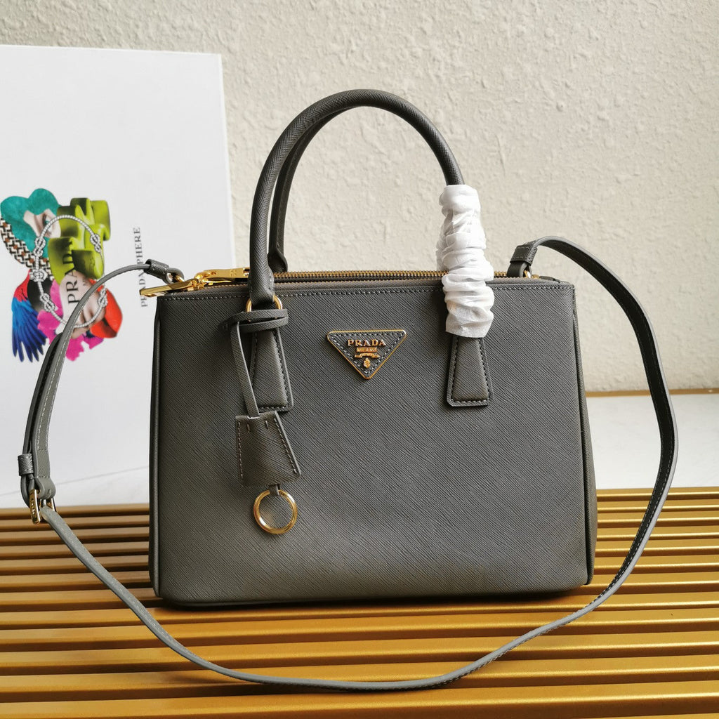 Prada Medium Galleria 28 Grey Saffiano Leather Bag