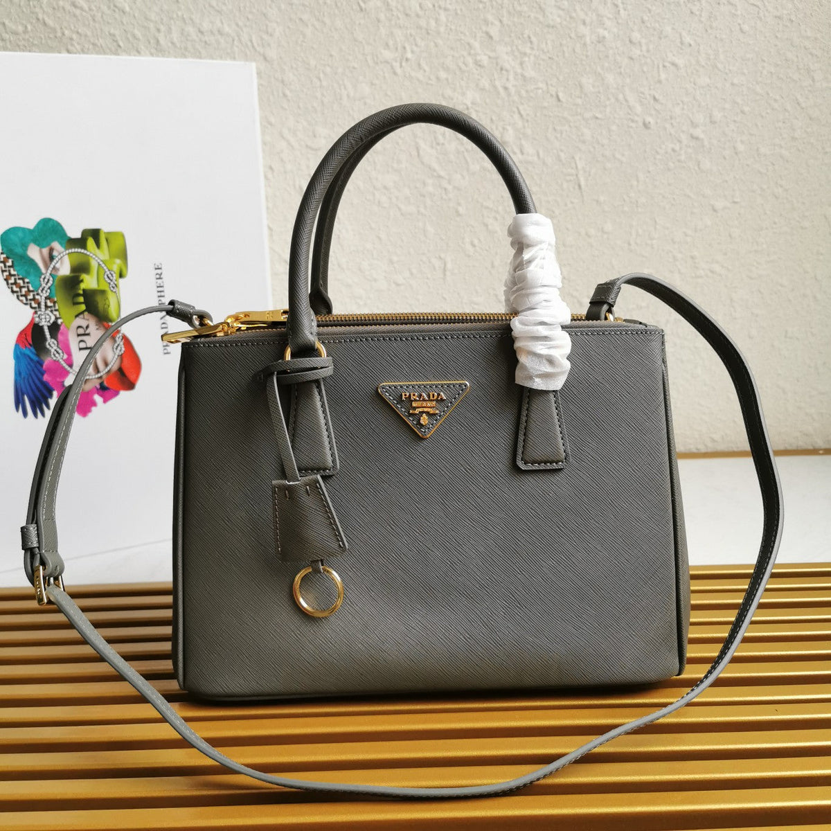 Prada Medium Galleria 28 Grey Saffiano Leather Bag