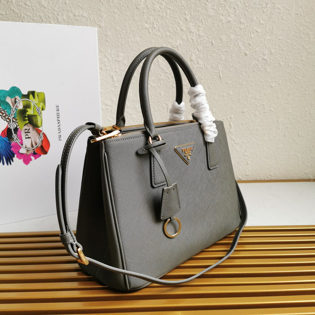 Prada Medium Galleria 28 Grey Saffiano Leather Bag