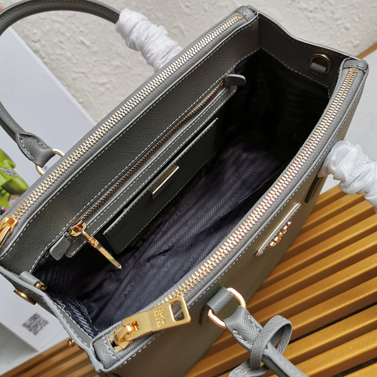 Prada Medium Galleria 28 Grey Saffiano Leather Bag