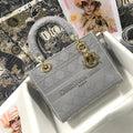 Dior Medium Lady D-Lite 24 Gray Cannage Embroidery Bag