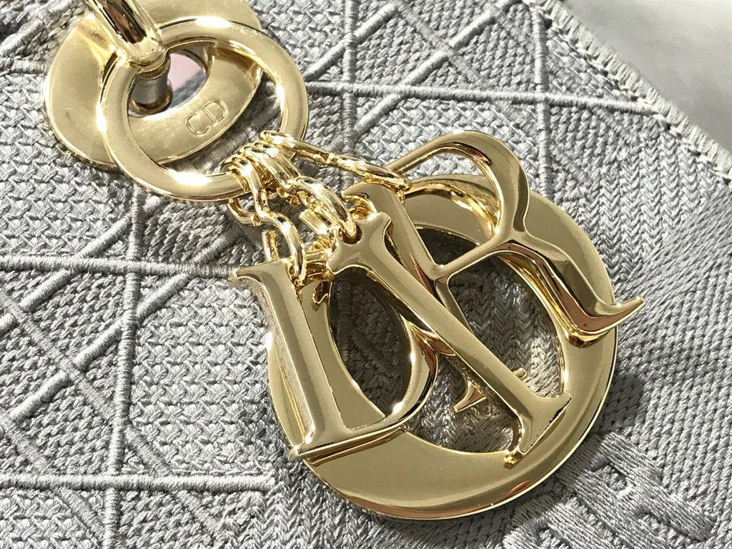 Dior Medium Lady D-Lite 24 Gray Cannage Embroidery Bag