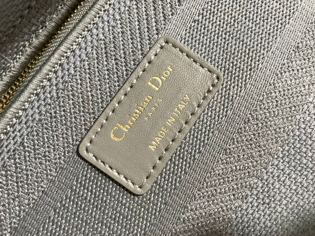 Dior Medium Lady D-Lite 24 Gray Cannage Embroidery Bag