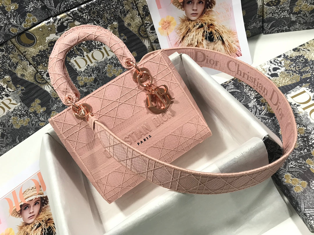 Dior Medium Lady D-Lite 24 Pink Cannage Embroidery Bag