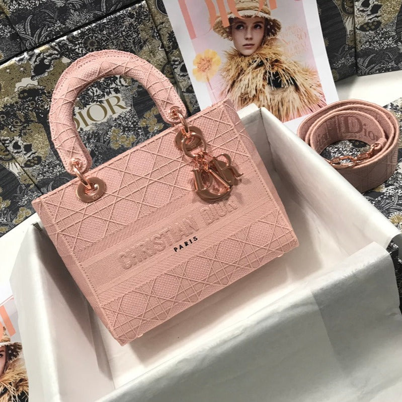 Dior Medium Lady D-Lite 24 Pink Cannage Embroidery Bag