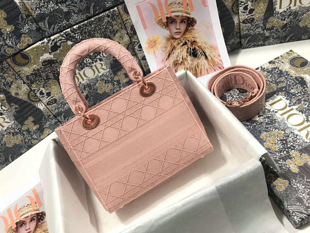Dior Medium Lady D-Lite 24 Pink Cannage Embroidery Bag