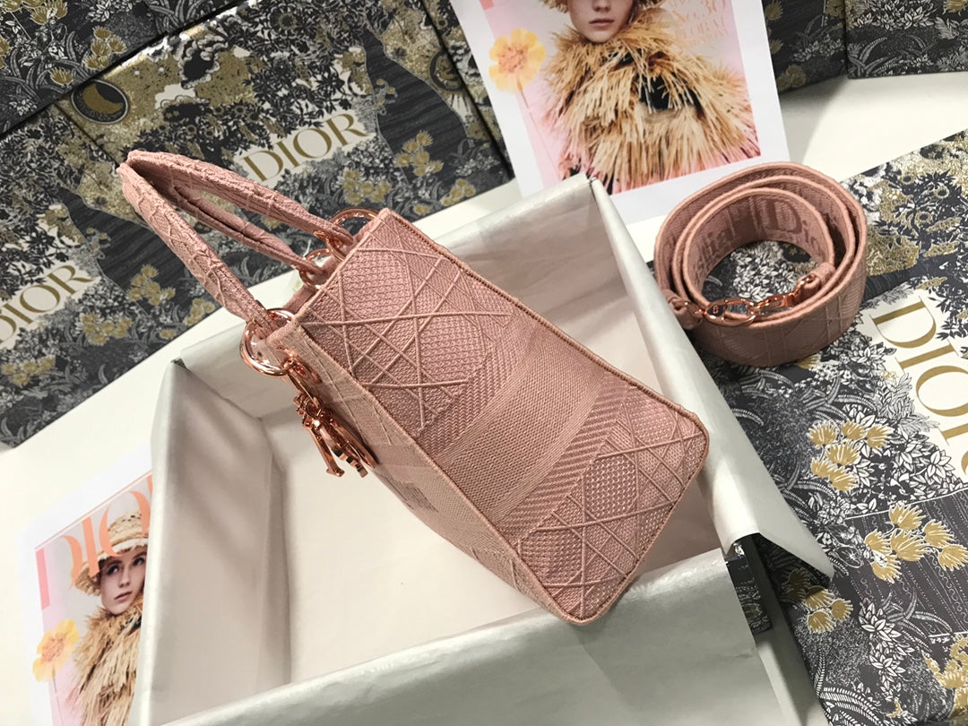 Dior Medium Lady D-Lite 24 Pink Cannage Embroidery Bag