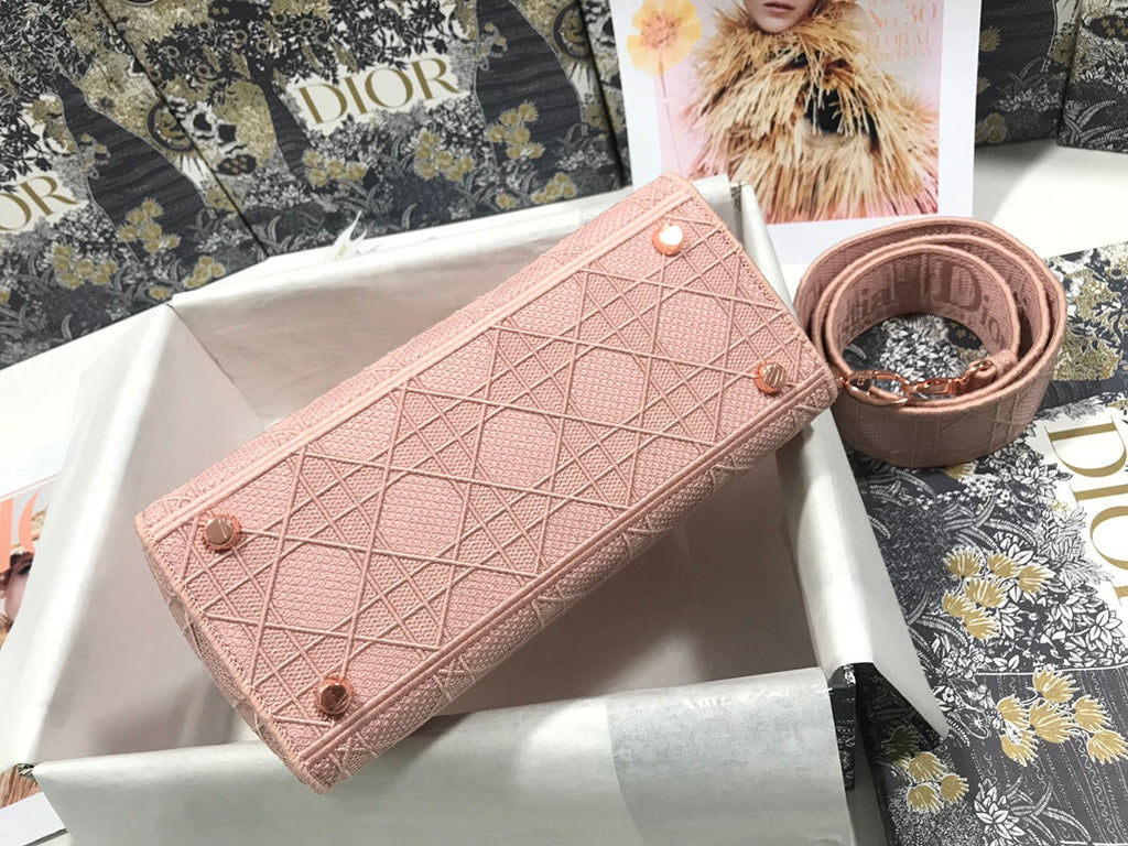 Dior Medium Lady D-Lite 24 Pink Cannage Embroidery Bag