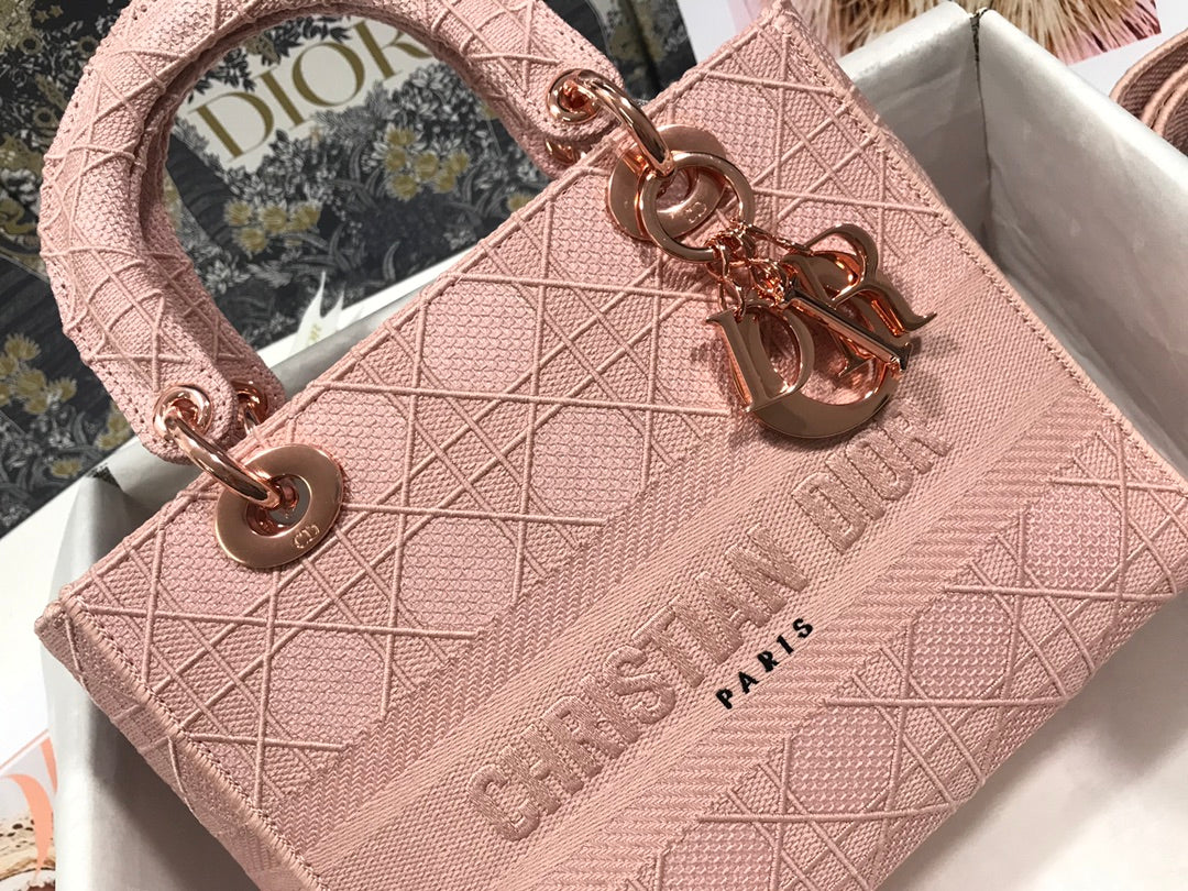 Dior Medium Lady D-Lite 24 Pink Cannage Embroidery Bag
