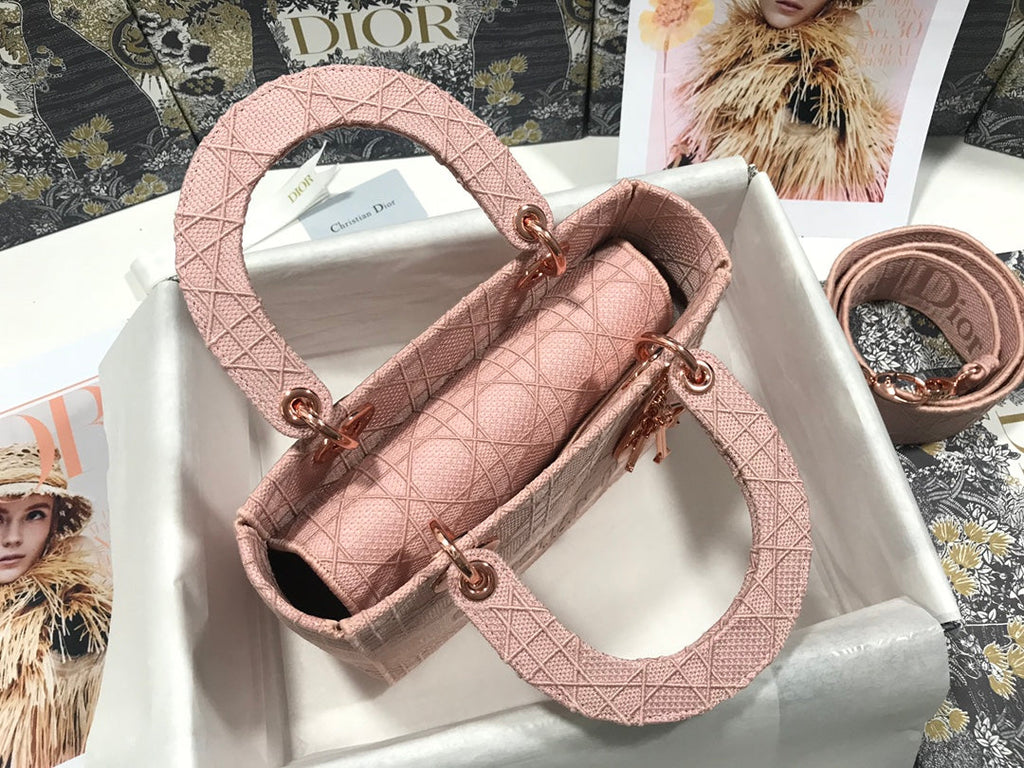 Dior Medium Lady D-Lite 24 Pink Cannage Embroidery Bag