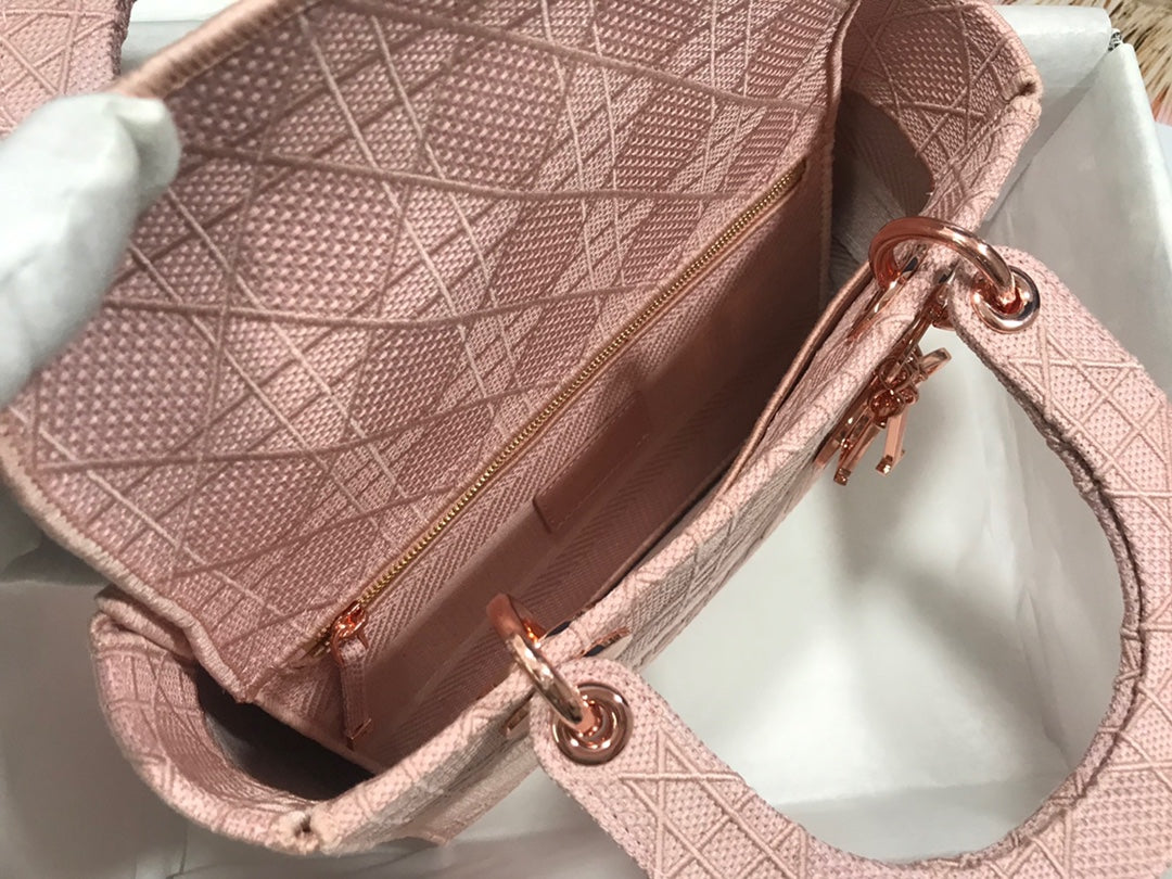 Dior Medium Lady D-Lite 24 Pink Cannage Embroidery Bag