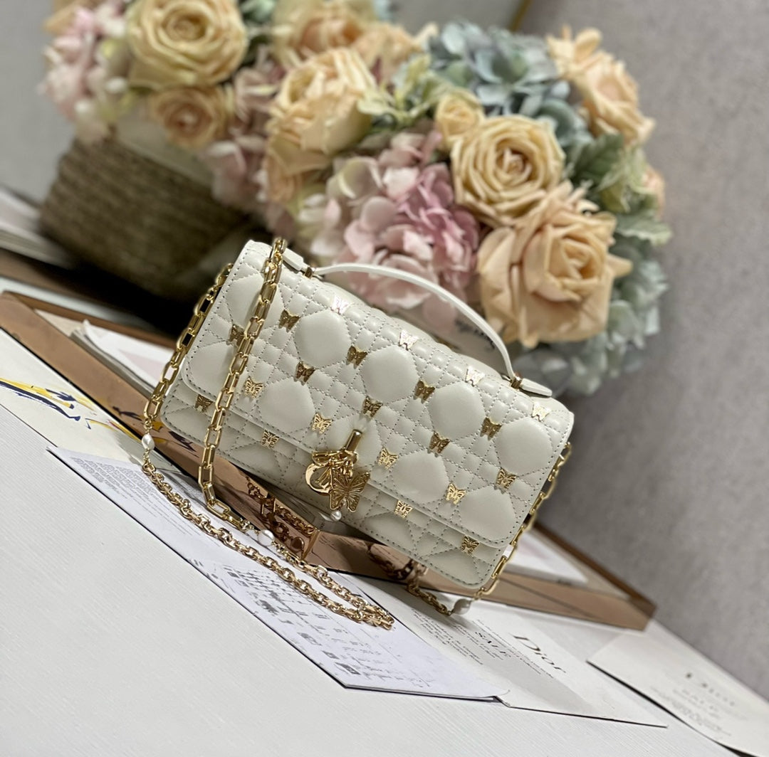 Dior Miss Lady 21 Butterfly Stud White Lambskin Bag