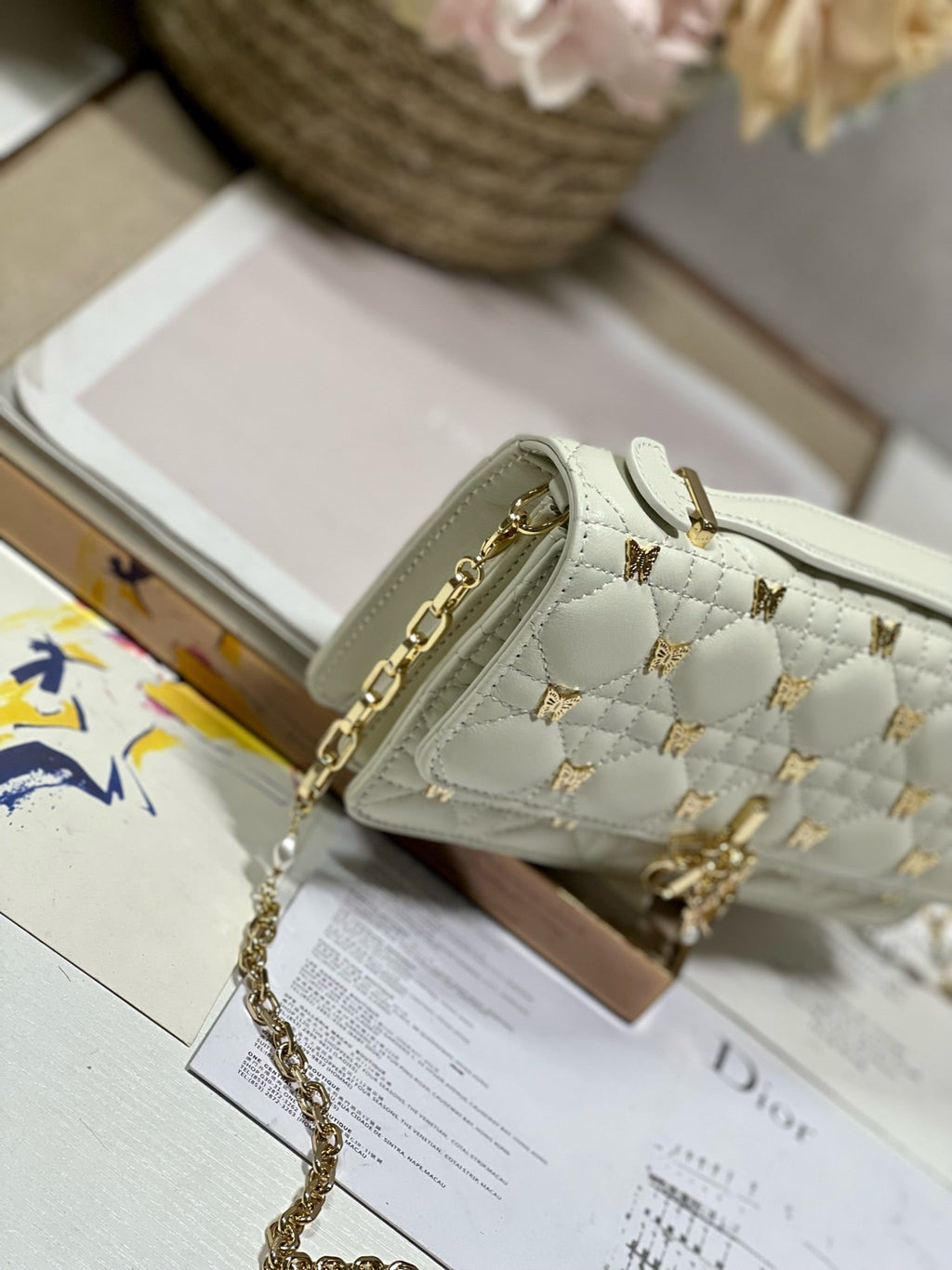Dior Miss Lady 21 Butterfly Stud White Lambskin Bag