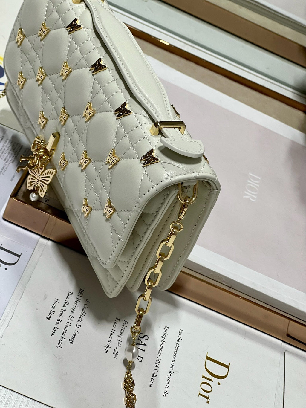 Dior Miss Lady 21 Butterfly Stud White Lambskin Bag